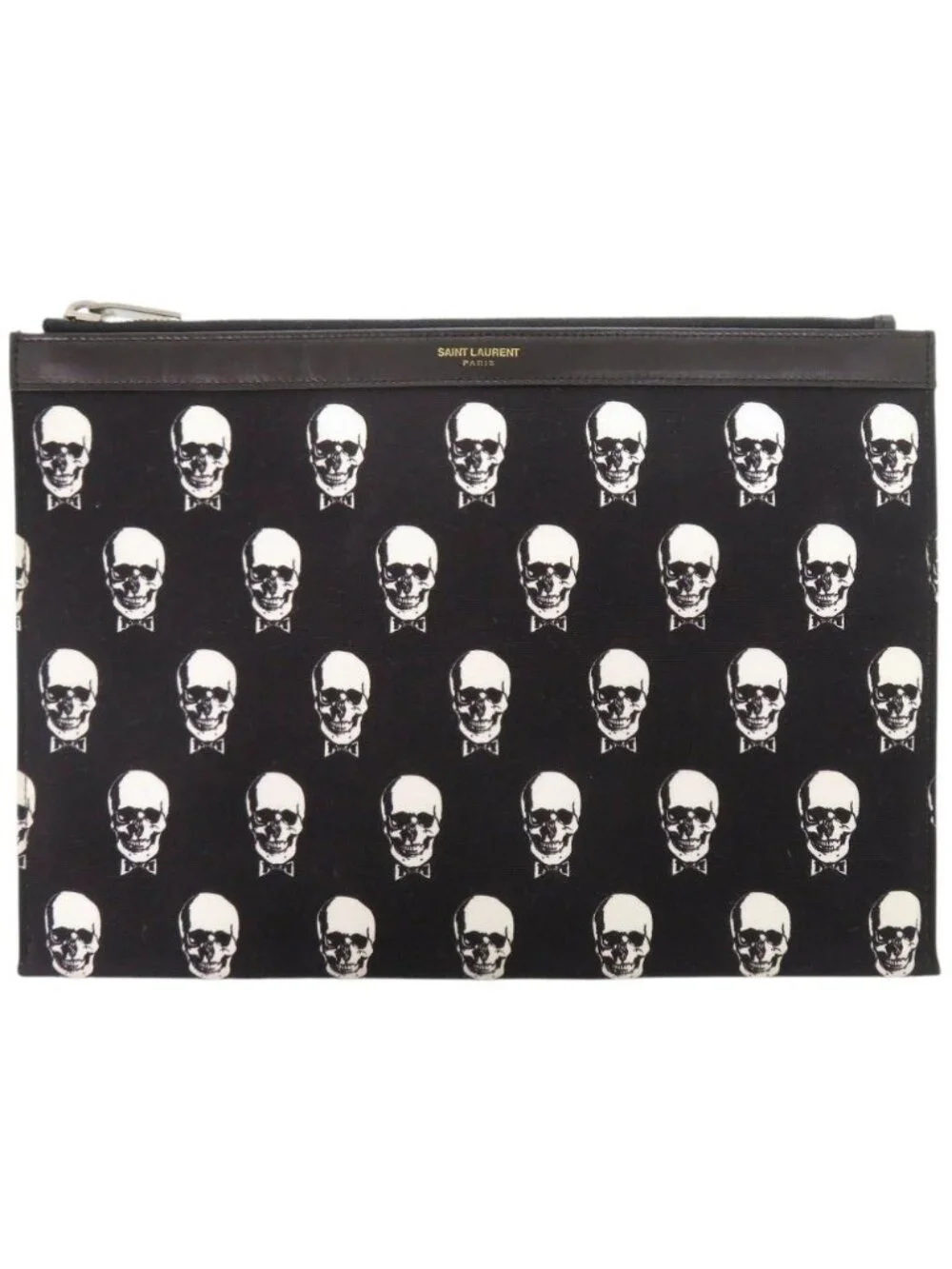 Saint Laurent Paris Skull Canvas Leather Black Clutch